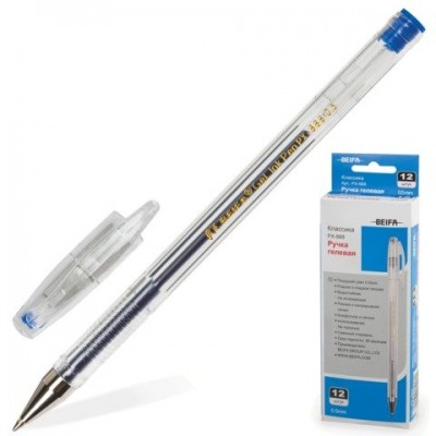 Ручка BEIFA гелевая синия 0,5 mm прозрачный корпус РХ-888 (12шт/уп)